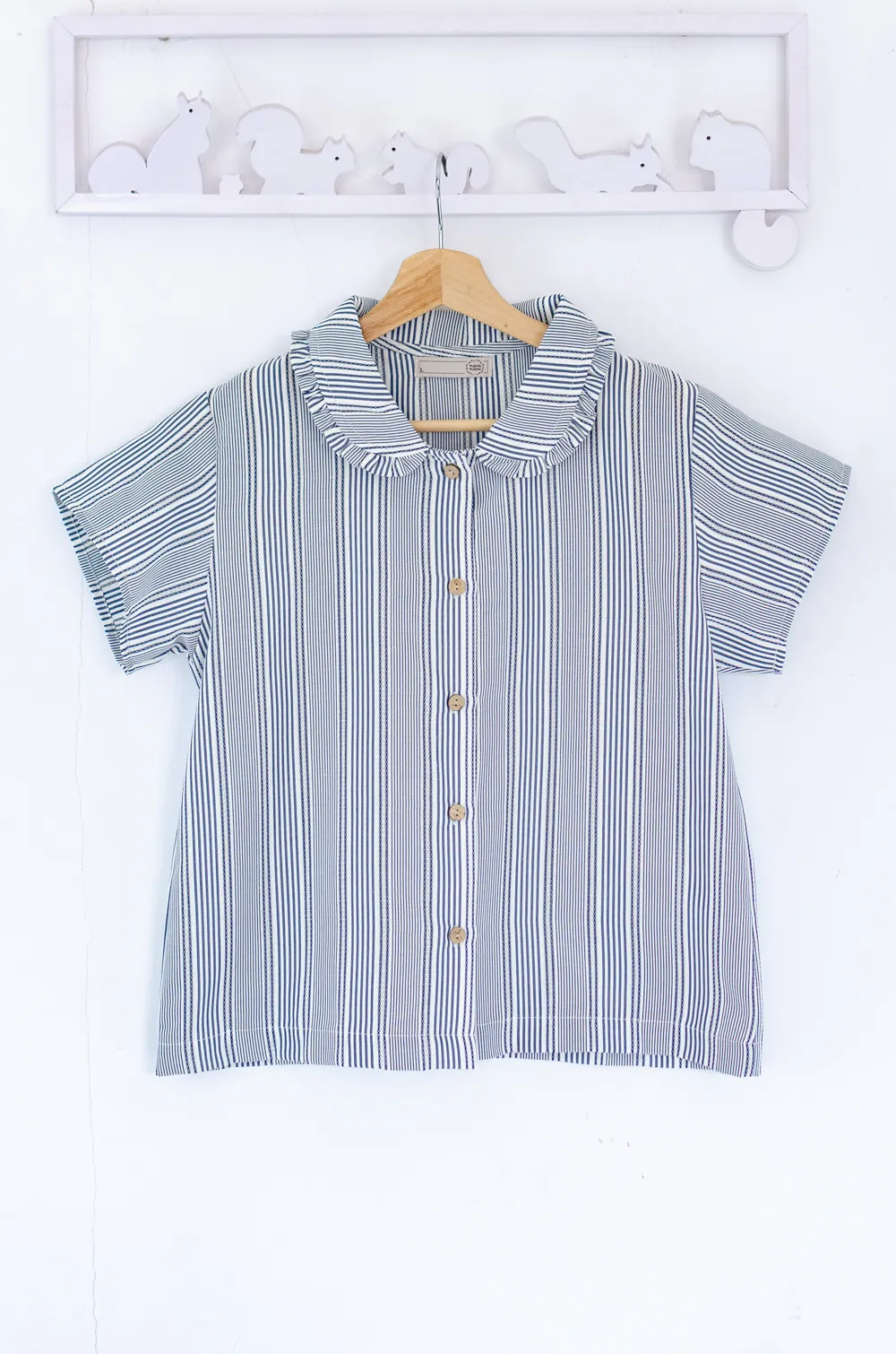 Alternative view of PT0245 Frill Peter Pan Collar Shirt – Blue Stripe