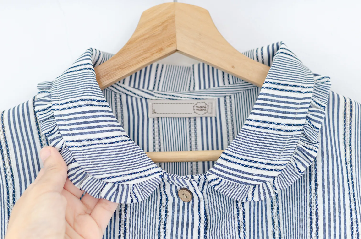 PT0245 Frill Peter Pan Collar Shirt – Blue Stripe - Image 3