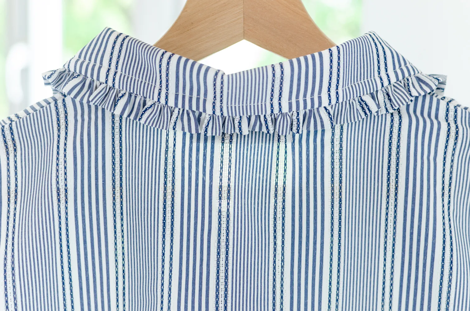 PT0245 Frill Peter Pan Collar Shirt – Blue Stripe - Image 6