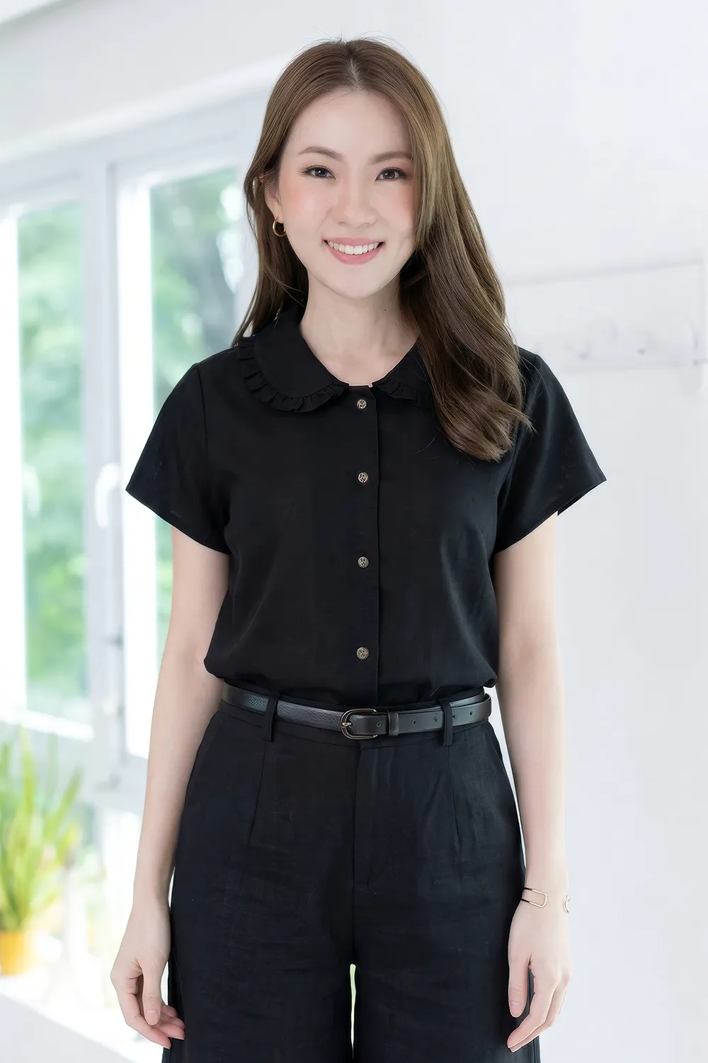 PT0245 Frill Peter Pan Collar Shirt – Black
