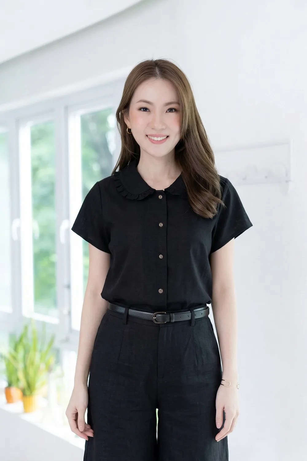 PT0245 Frill Peter Pan Collar Shirt – Black