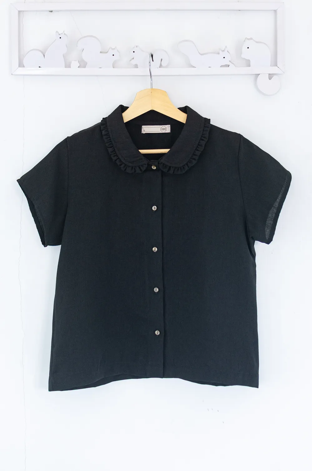 Alternative view of PT0245 Frill Peter Pan Collar Shirt – Black