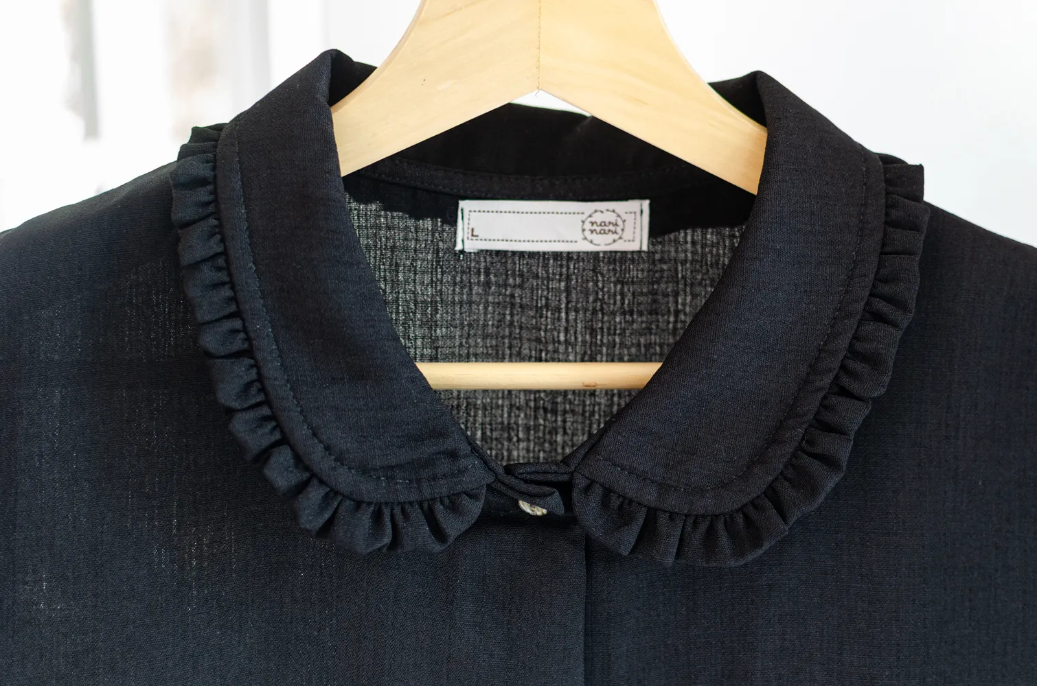 PT0245 Frill Peter Pan Collar Shirt – Black - Image 3