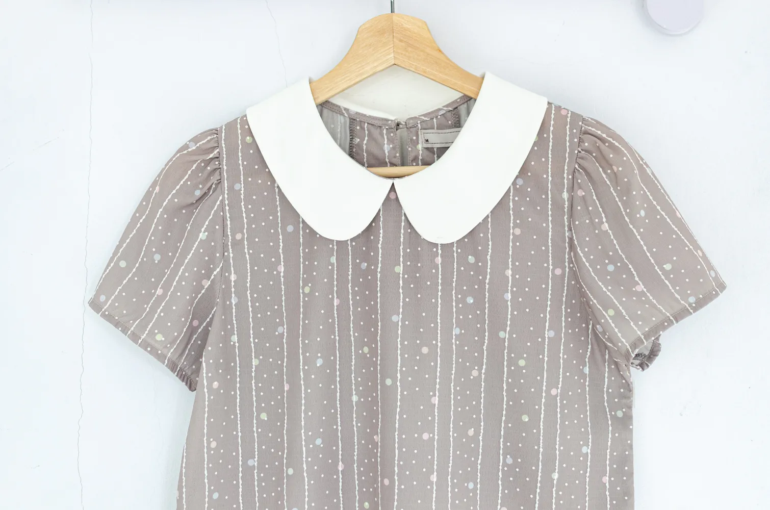MT0101 Peter Pan Collar Dot Blouse – Gauzy Taupe - Image 3