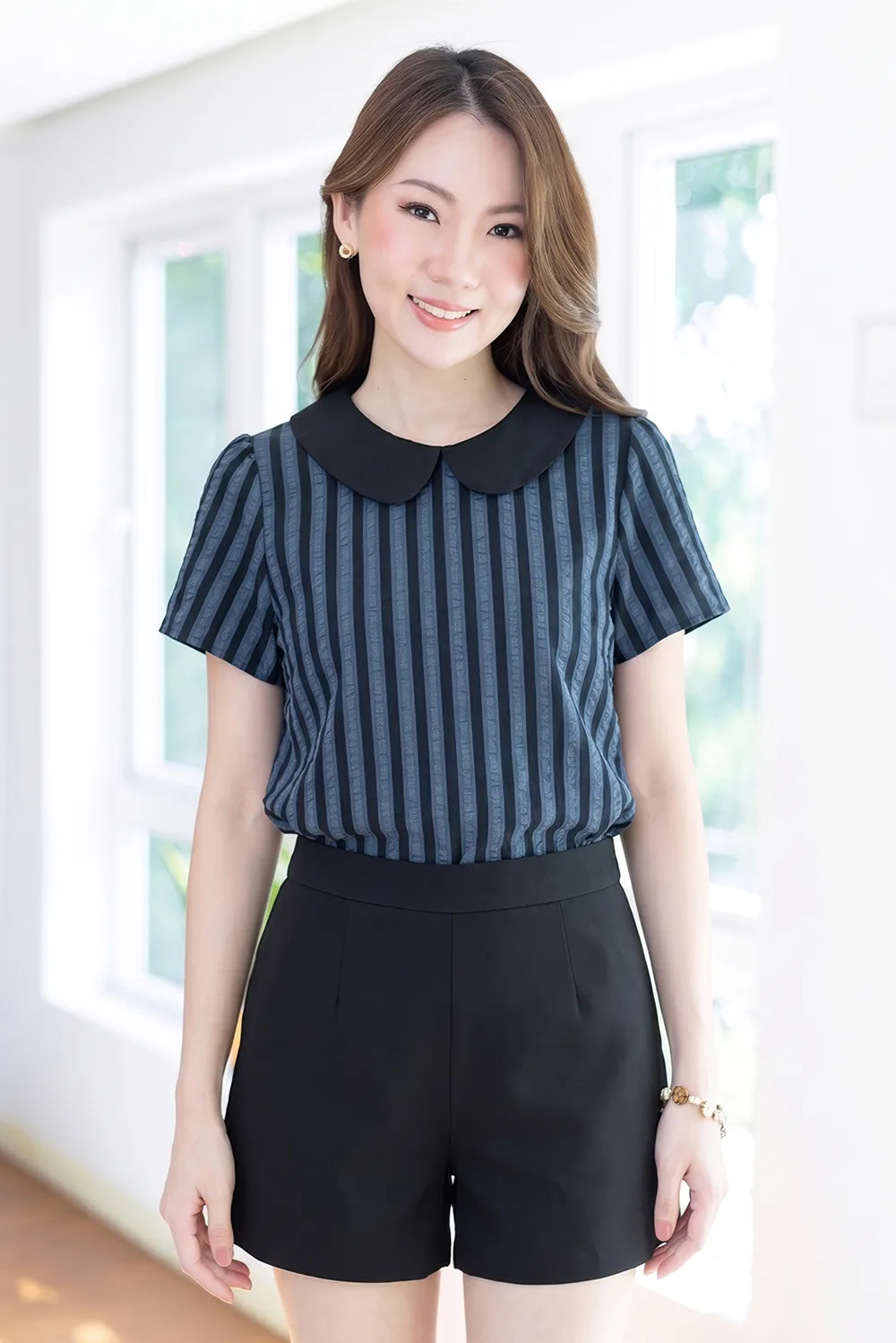 MT0101 Peter Pan Collar Stripe Blouse – Dark Navy