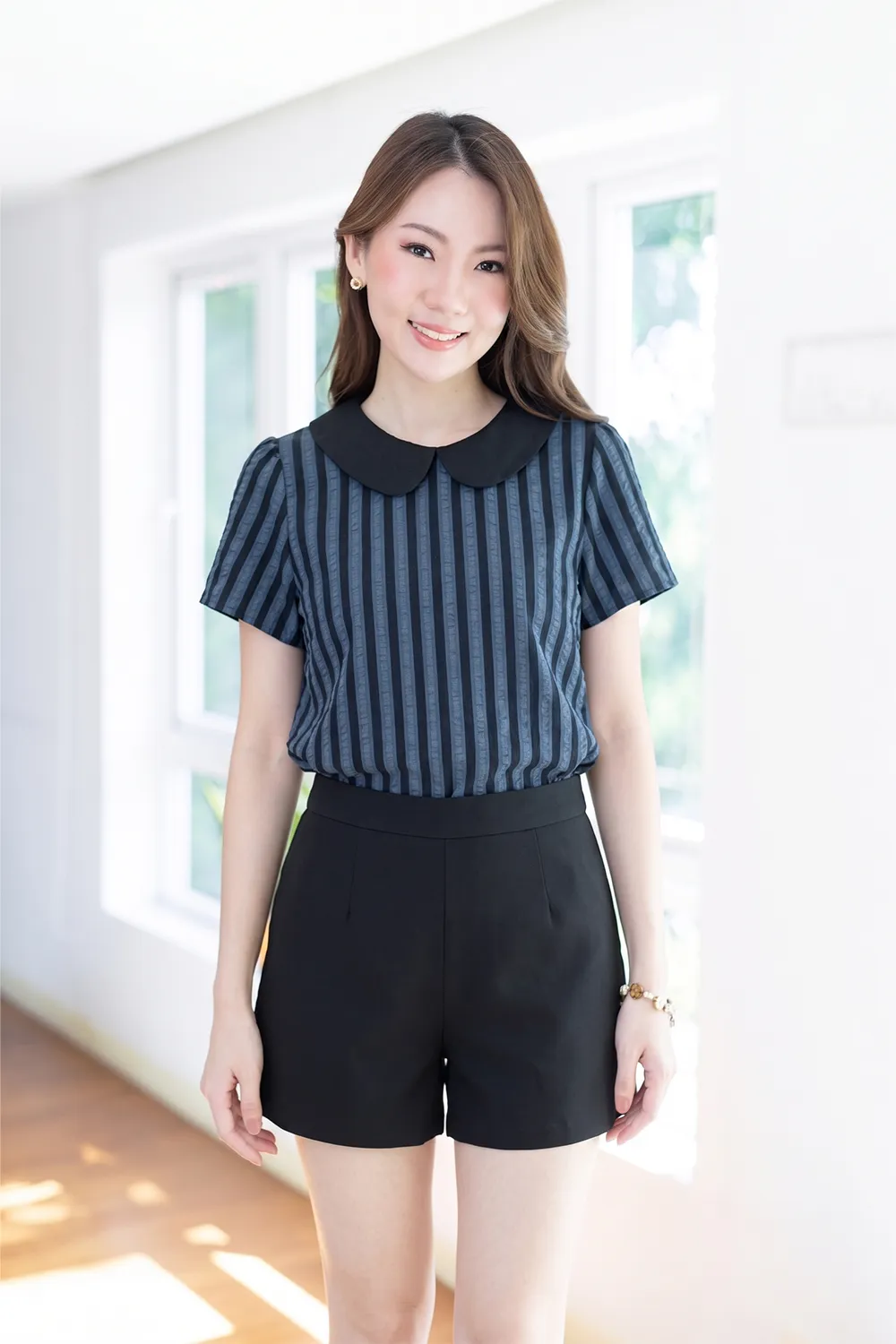 MT0101 Peter Pan Collar Stripe Blouse – Dark Navy - Image 7
