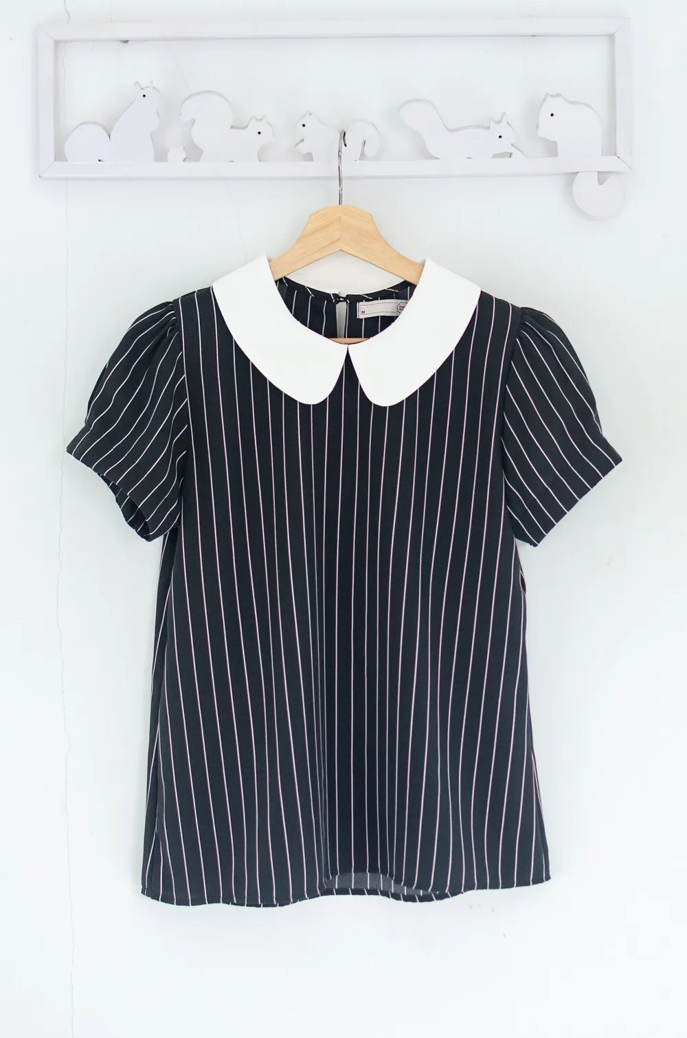 Alternative view of MT0106 Peter Pan Collar Folded Sleeve Blouse – BW Stripe