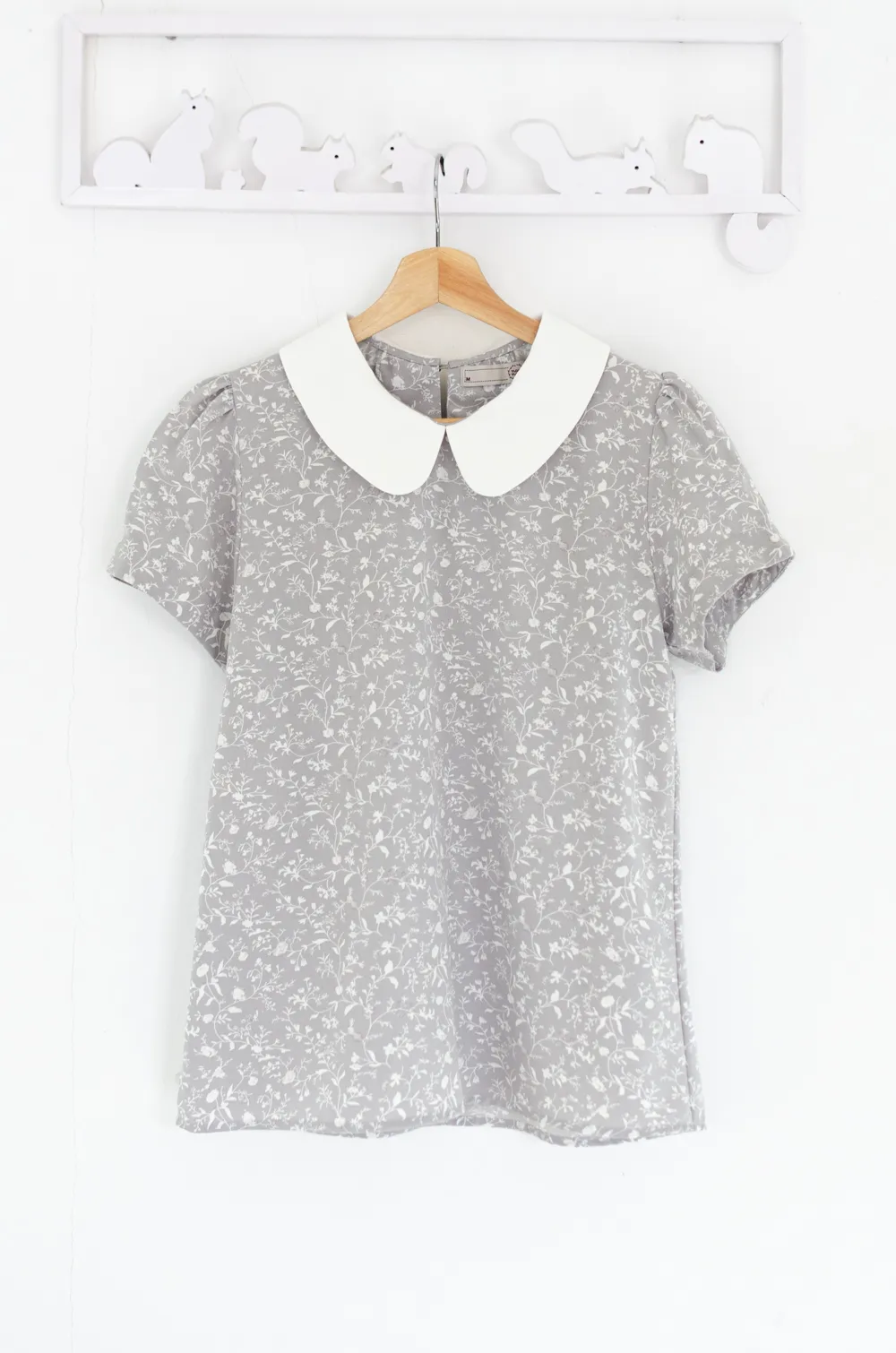 Alternative view of MT0106 Peter Pan Collar Folded Sleeve Blouse – Grey