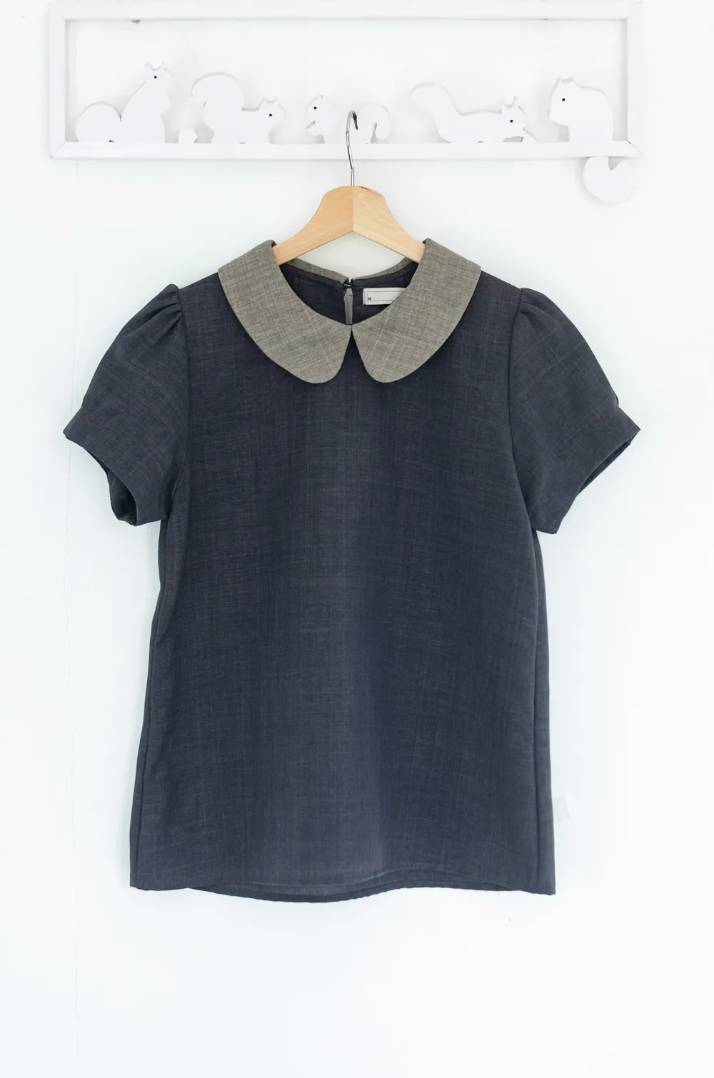 Alternative view of MT0106 Peter Pan Collar Folded Sleeve Blouse – Dark Grey