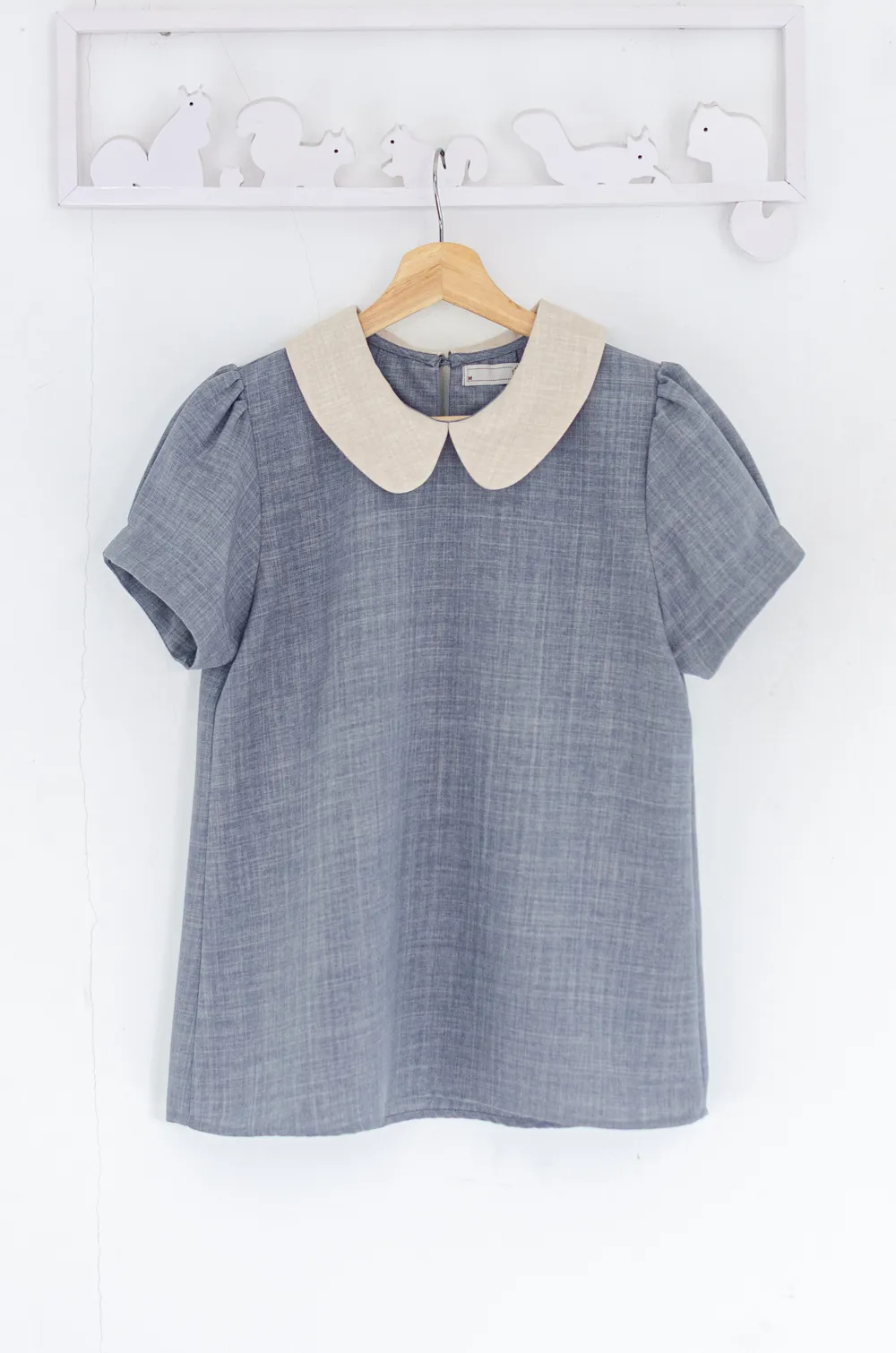 Alternative view of MT0106 Peter Pan Collar Folded Sleeve Blouse – Slate Grey