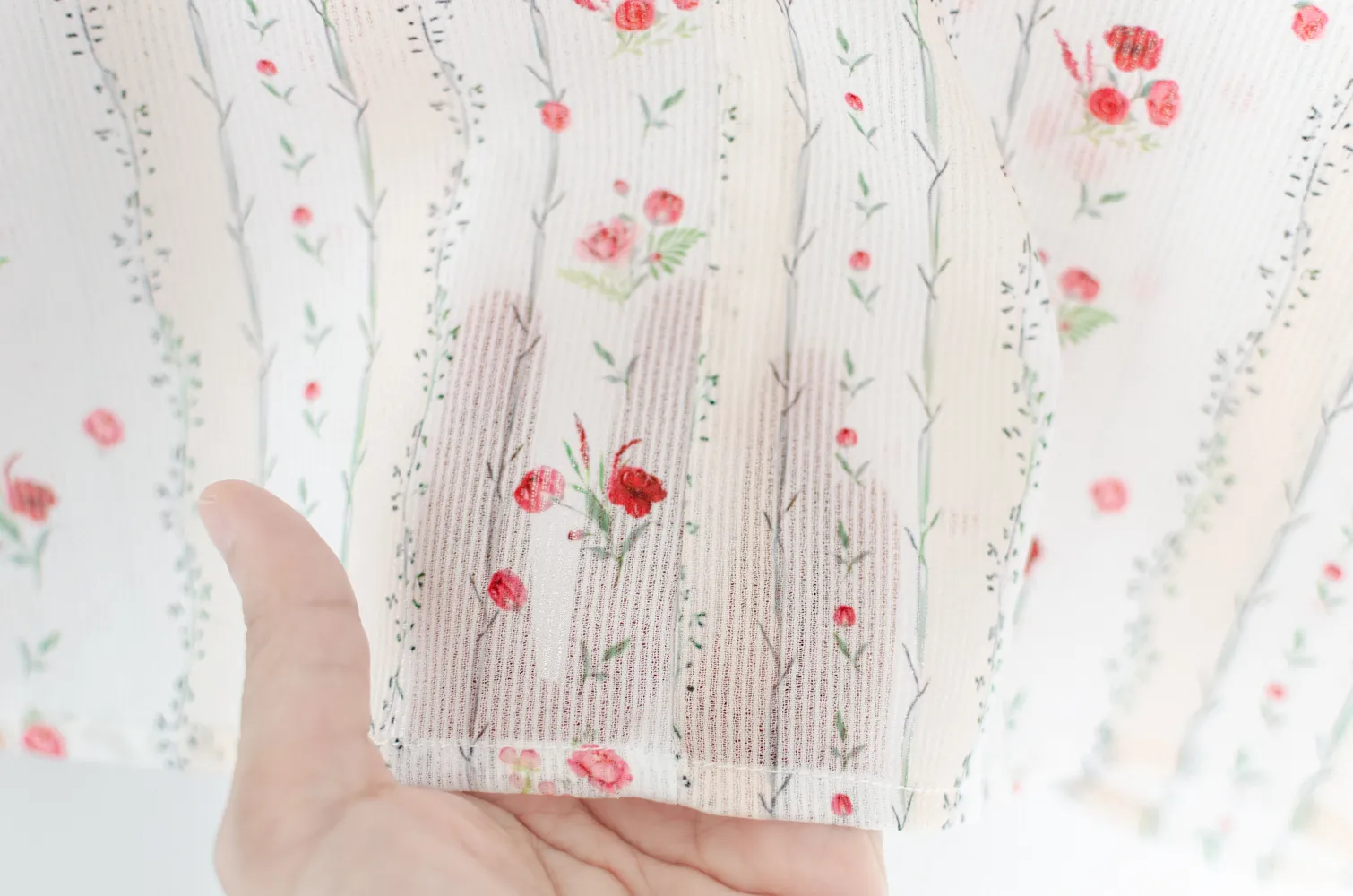 MT0955 Cascade Ruffle Floral Stripe Blouse – White-Cream - Image 5