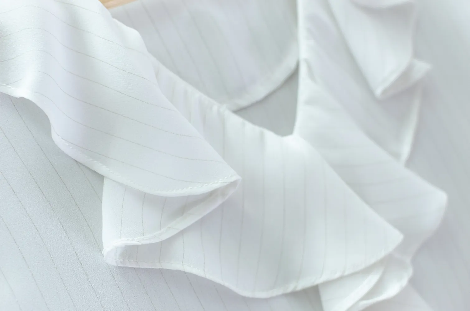 MT0955 Cascade Ruffle Pinstripe Blouse – White - Image 6