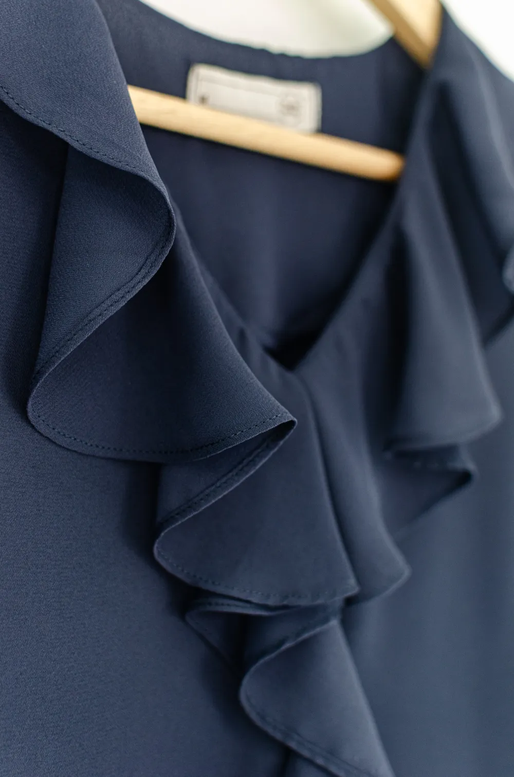 MT0955 Cascade Ruffle Chiffon Blouse – Navy Blue - Image 3