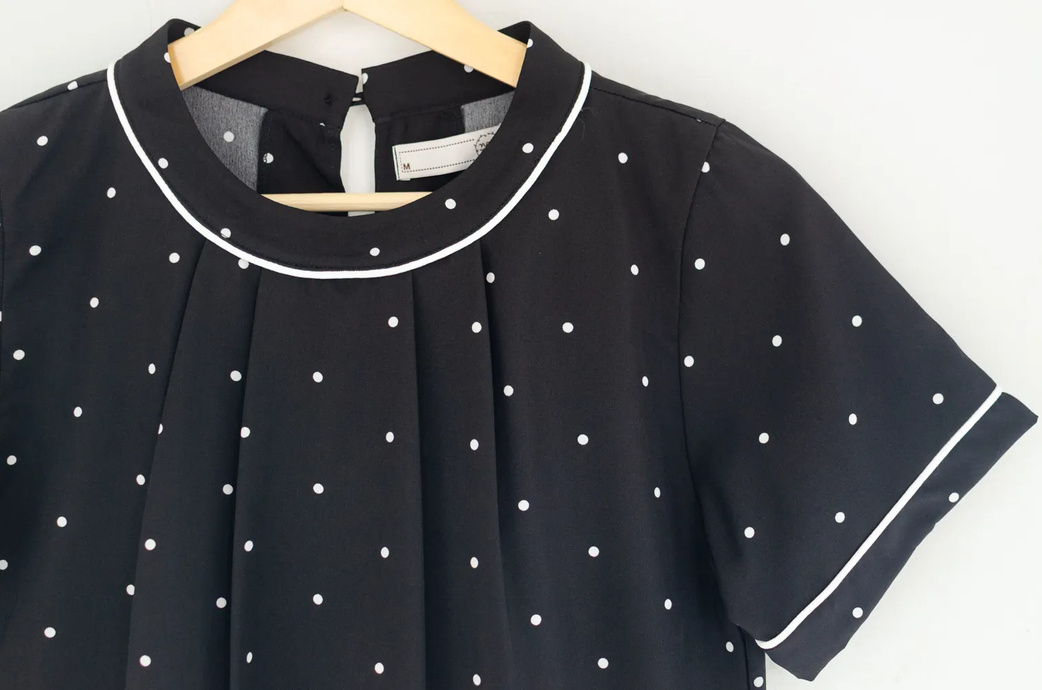 MT3417 Folded Front Dot Blouse – Black - Image 3