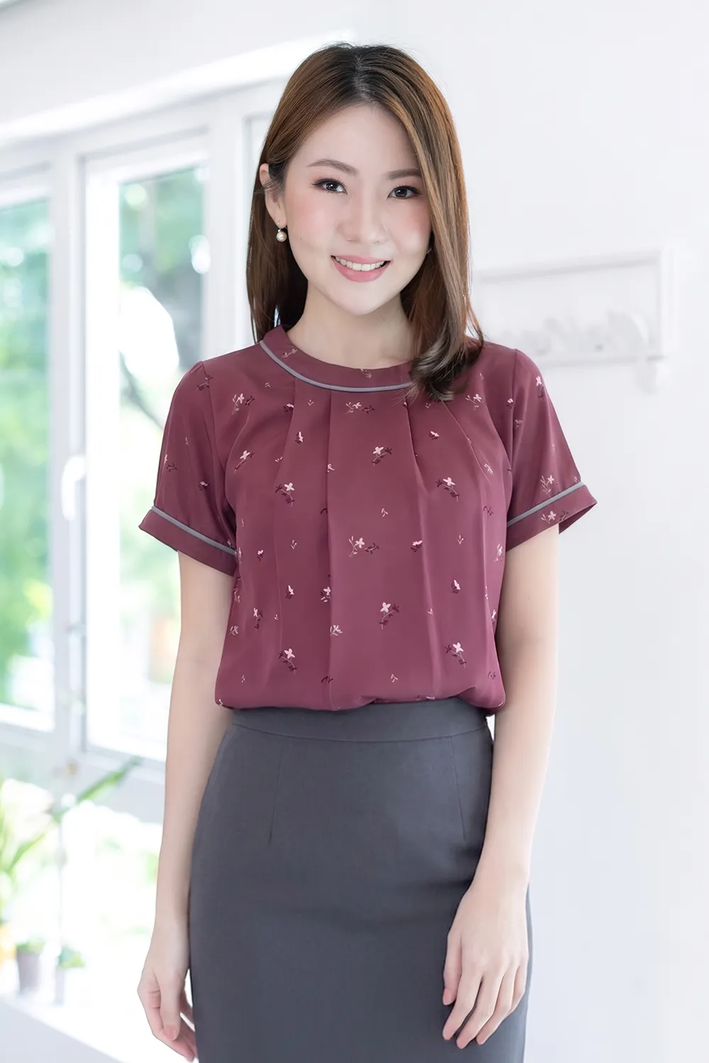 MT3417 Folded Front Whisper Blouse – Red Wine