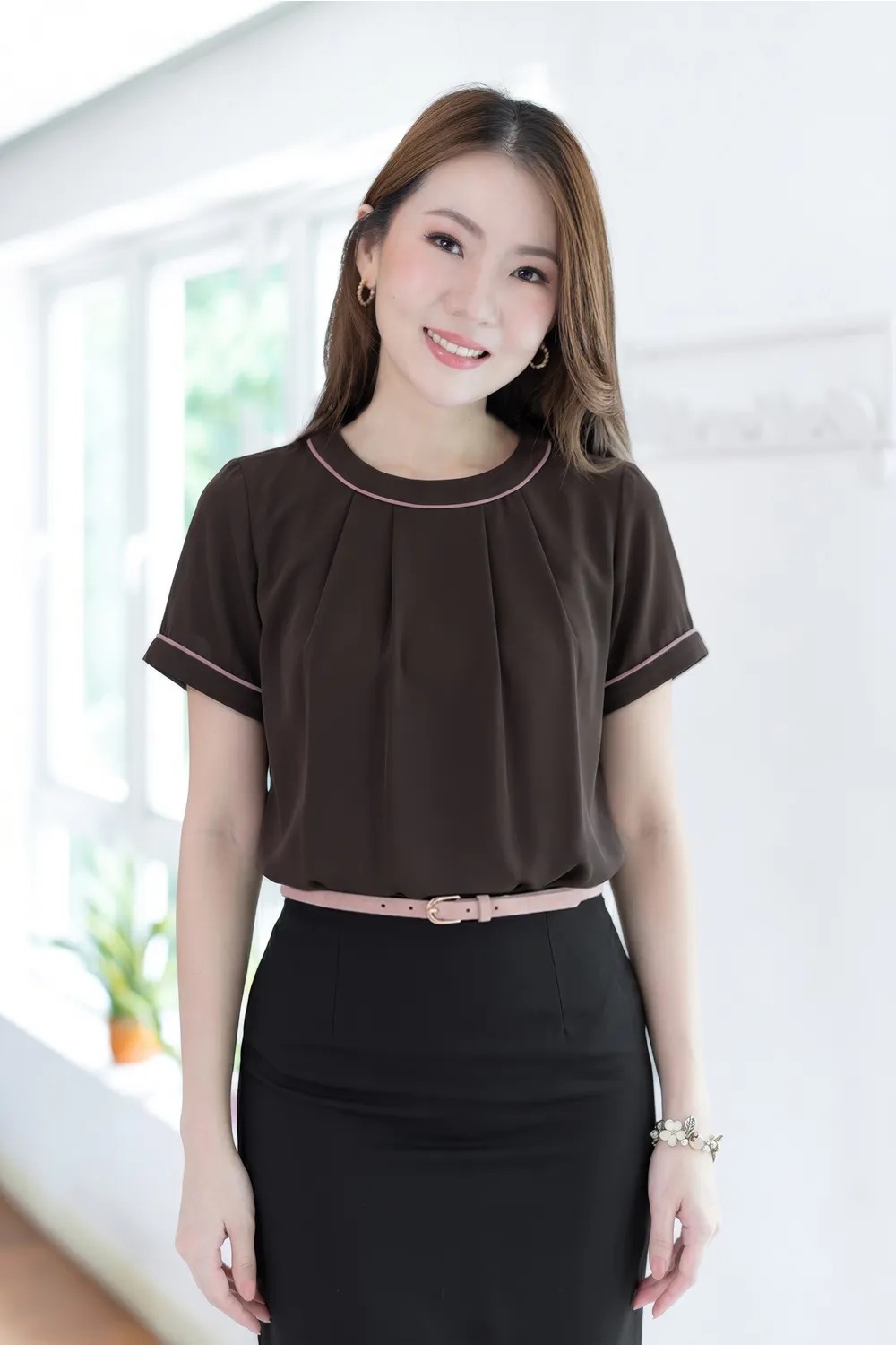 MT3417 Folded Front Sophie Blouse – Dark Brown