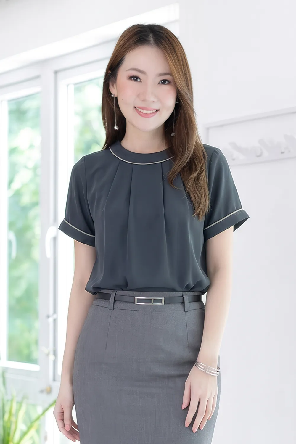 MT3417 Folded Front Sophie Blouse – Dark Grey