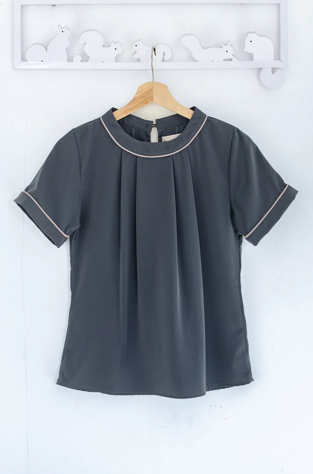 Alternative view of MT3417 Folded Front Sophie Blouse – Dark Grey