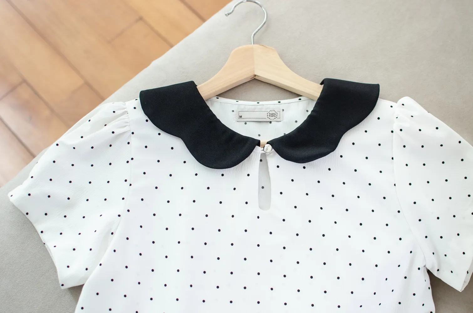MT6906 Petal Collar Folded Sleeve Blouse – Dot White - Image 6
