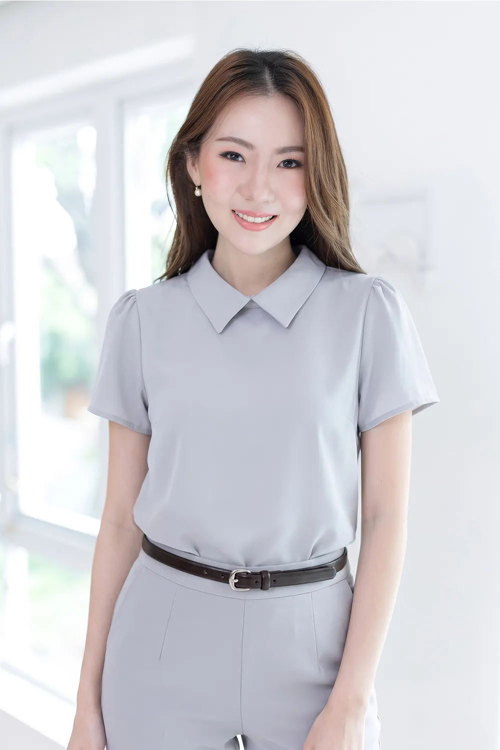 NT2524 Point Collar Blouse – Grey