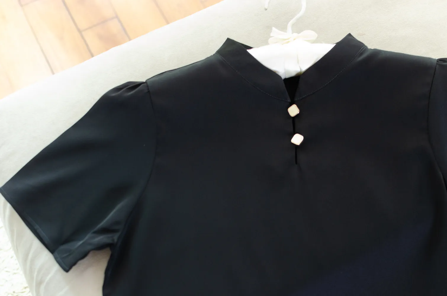 NT2527 Split Mandarin Collar Blouse – Black - Image 4