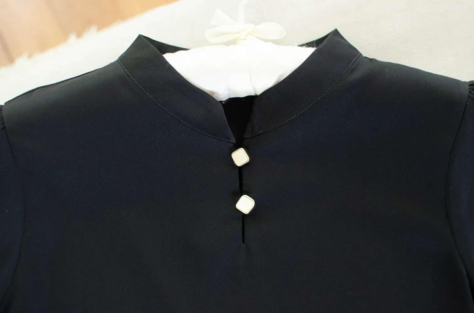 NT2527 Split Mandarin Collar Blouse – Black - Image 5