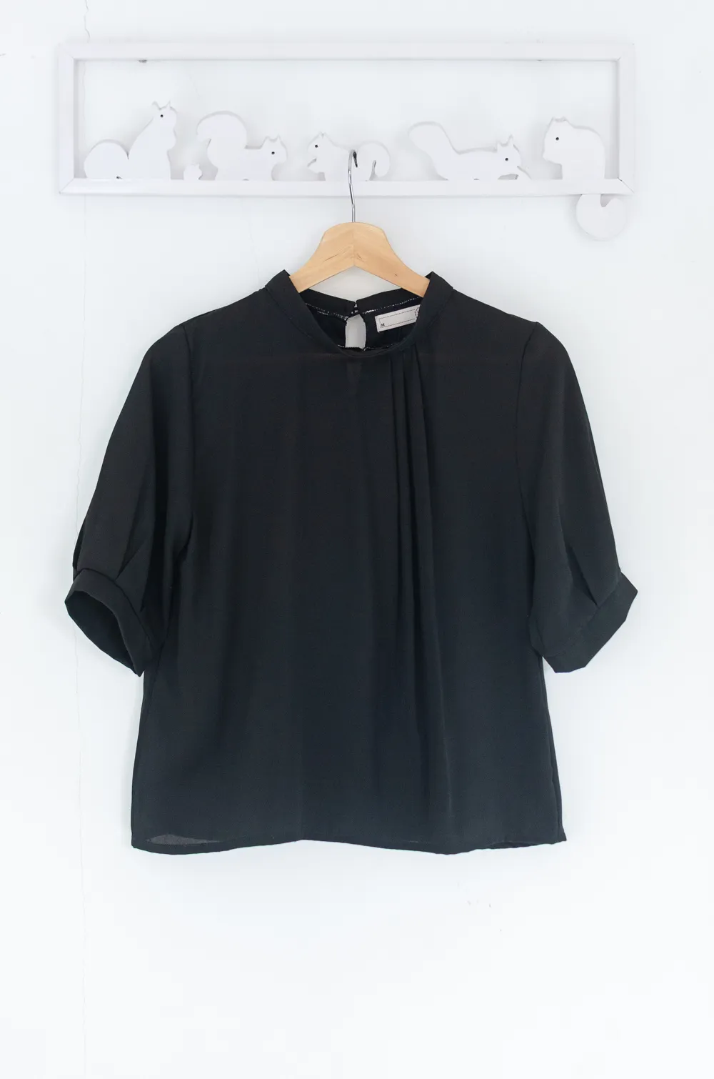 Alternative view of MN0520 Side Pleat Chiffon Blouse – Black