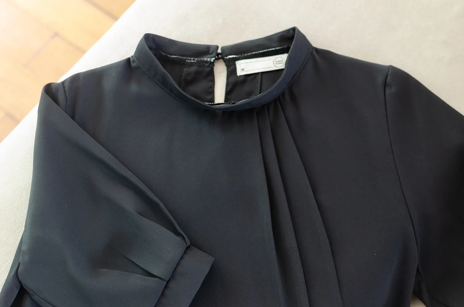 MN0520 Side Pleat Chiffon Blouse – Black - Image 4