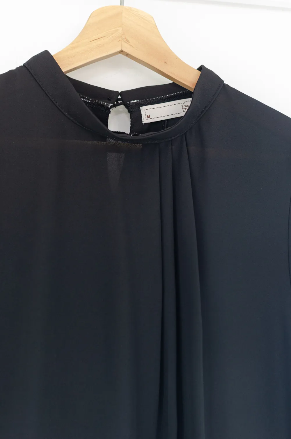 MN0520 Side Pleat Chiffon Blouse – Black - Image 3