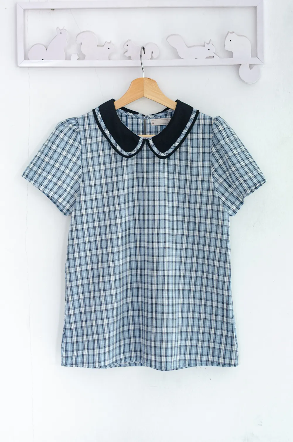 Alternative view of MT4101 Trimmed Peter Pan Collar Blouse – Blue Plaid