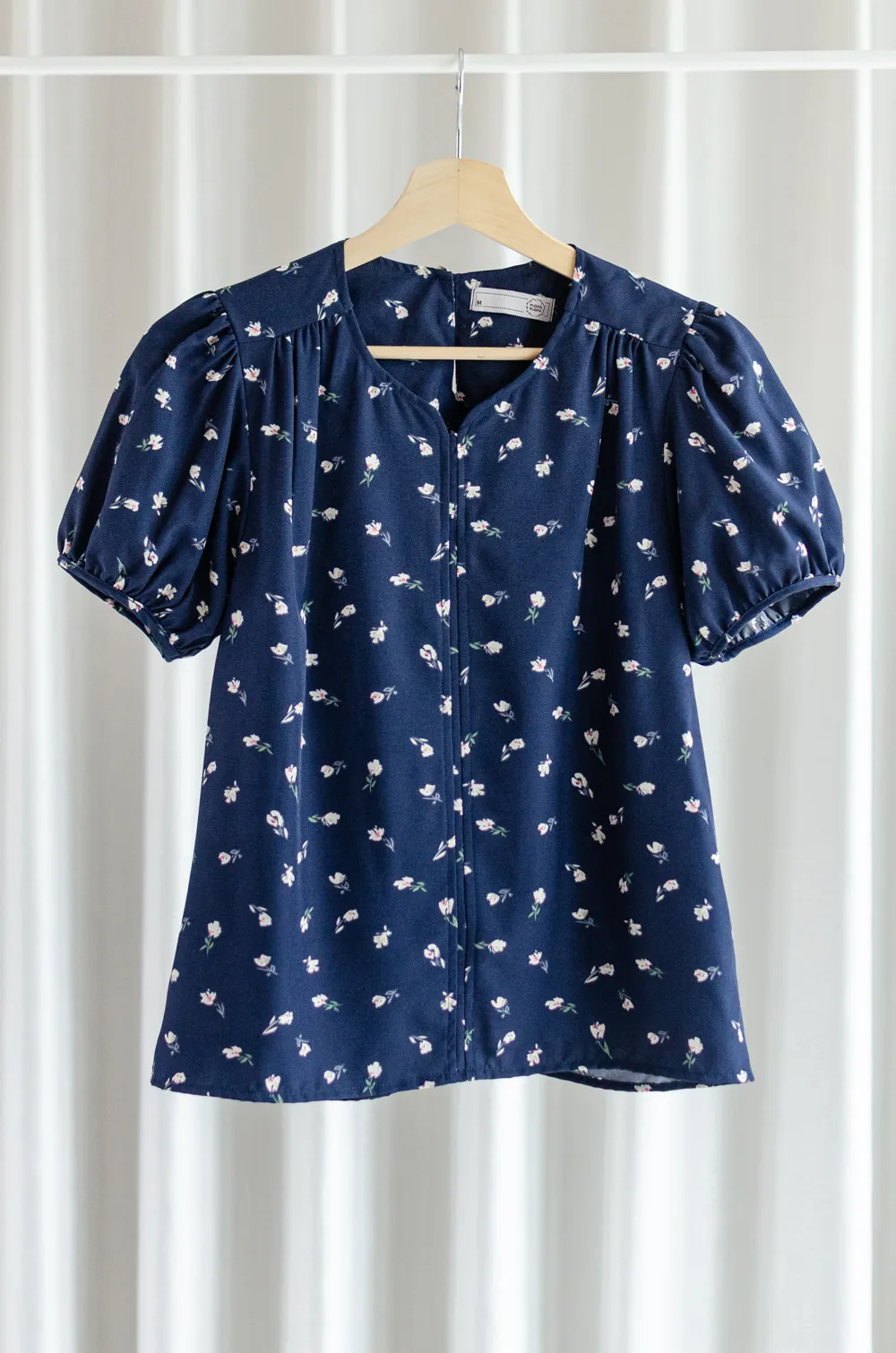 Alternative view of MT4527 Freesia Notch Neck Puff Sleeve Blouse – Navy Blue