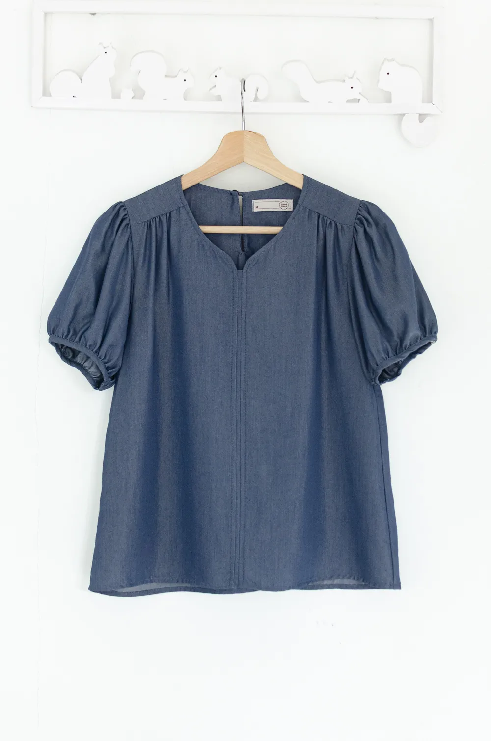 Alternative view of MT4527 Notch Neck Puff Sleeve Blouse – Denim Blue