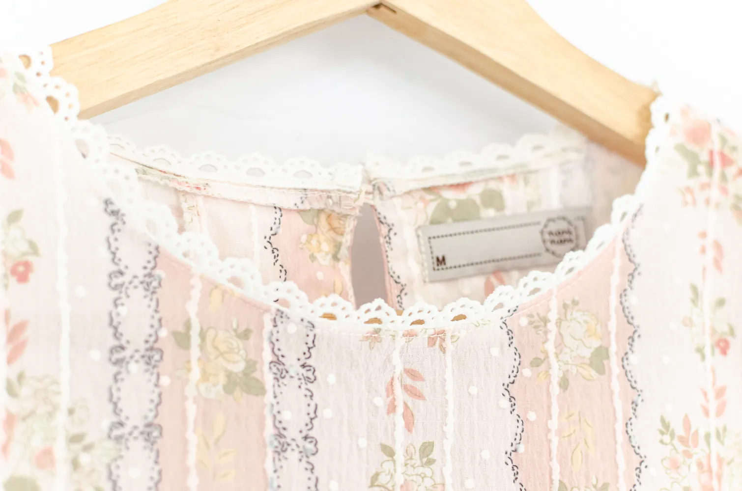 MT7750 Lace Trim Floral Stripe Blouse – Gauzy Peach - Image 5