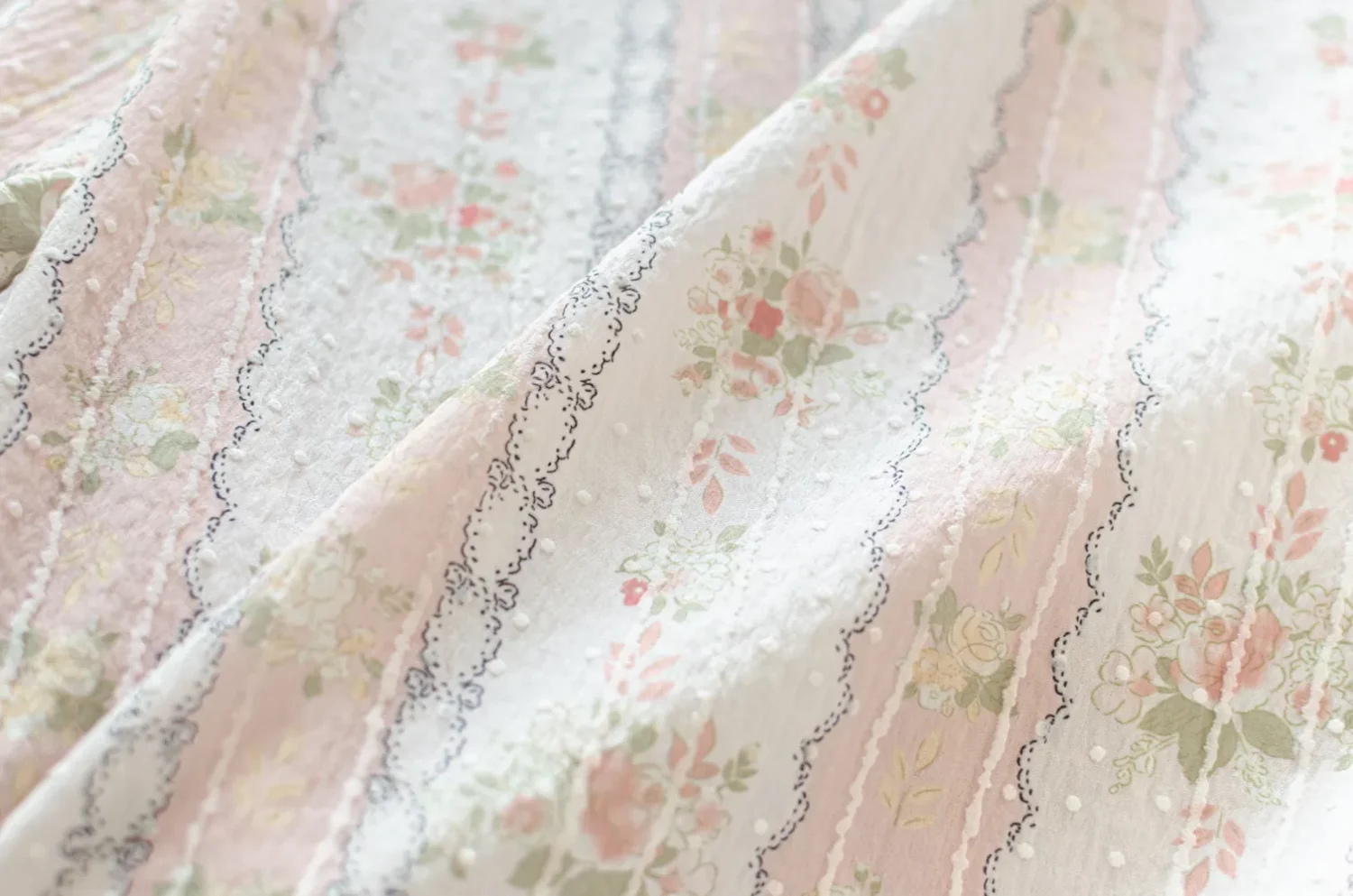 MT7750 Lace Trim Floral Stripe Blouse – Gauzy Peach - Image 7