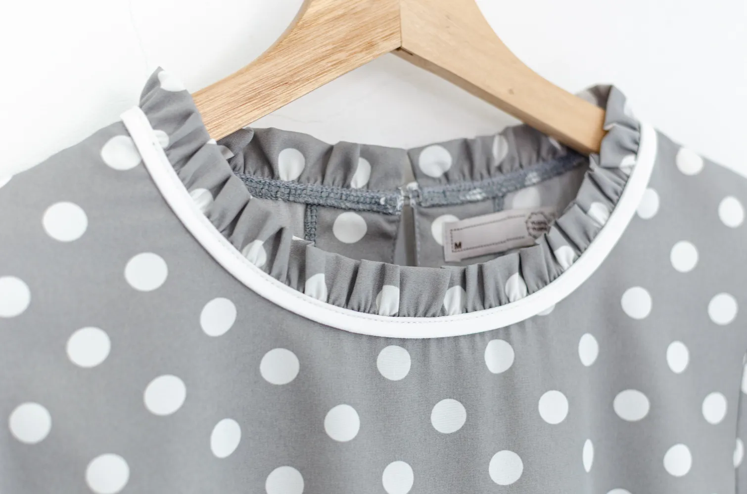 MT7861 Polka Dot Ruffle Blouse – Grey - Image 3