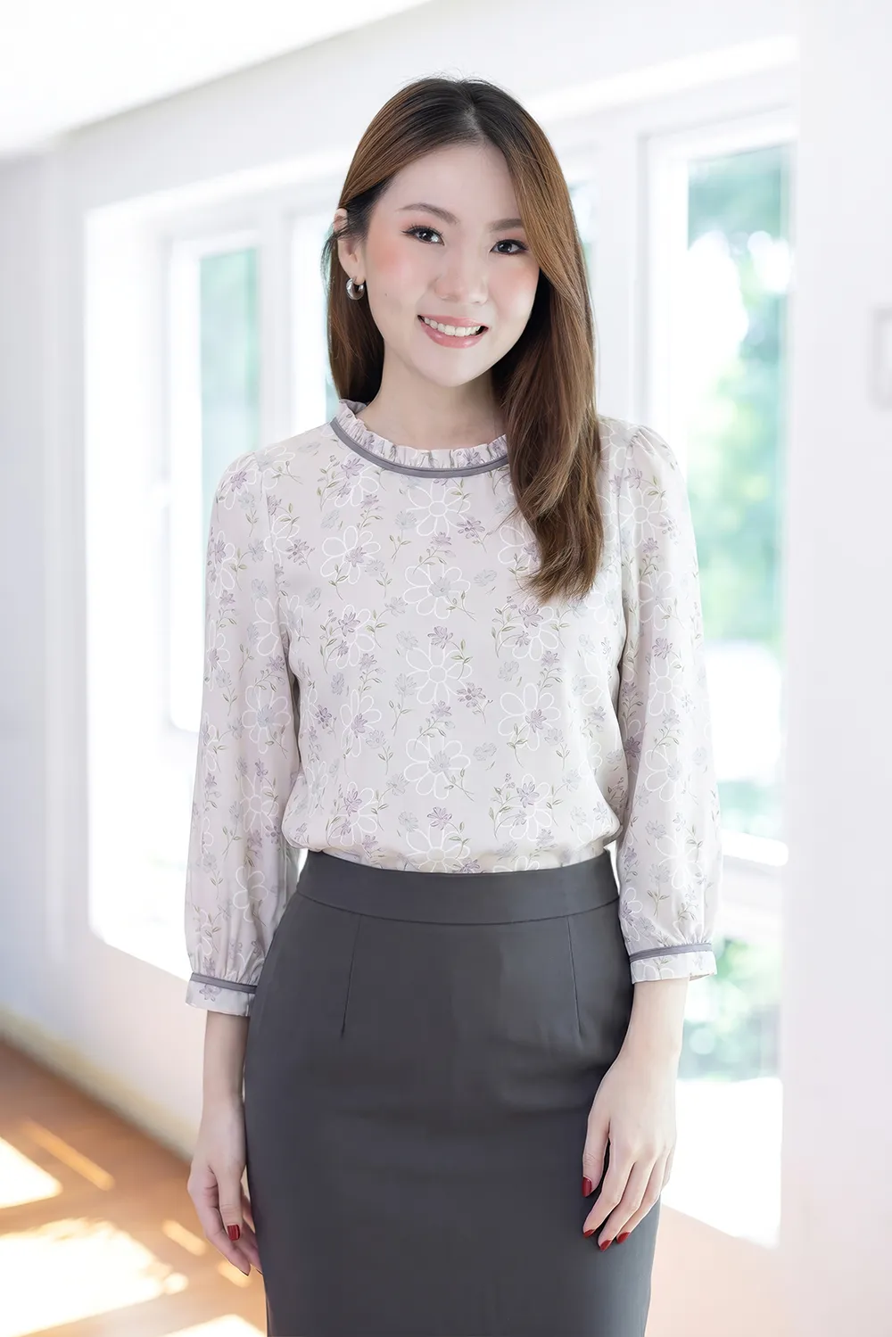 MT7861 Sweetie Floral Ruffle Blouse – Taro Lavender