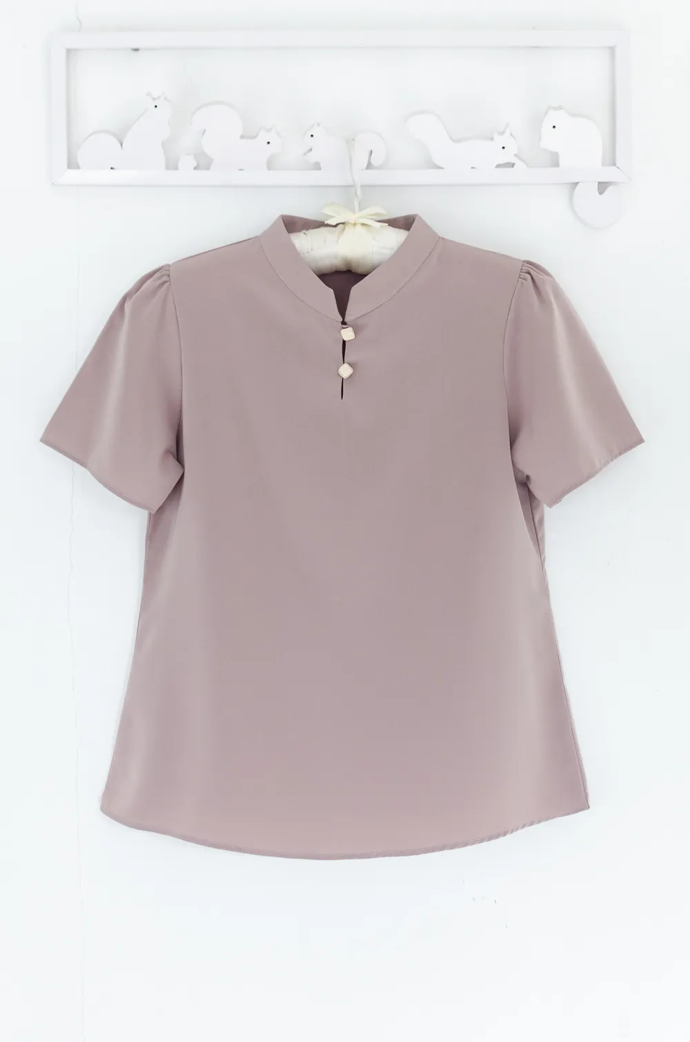 Alternative view of NT2527 Split Mandarin Collar Blouse – Taupe Pink