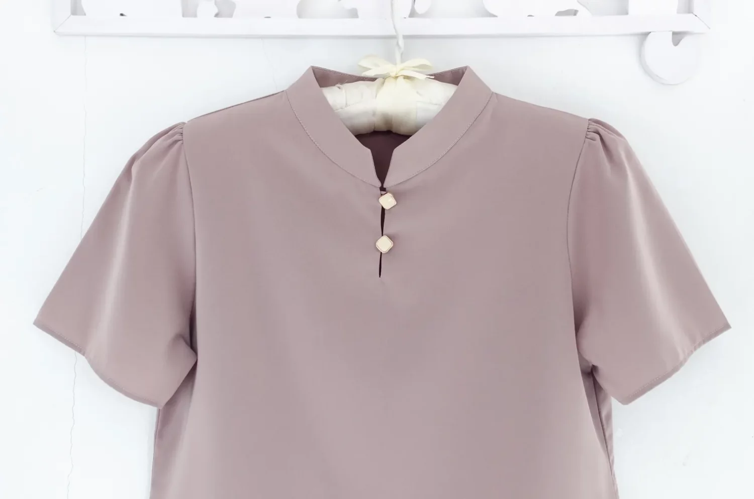 NT2527 Split Mandarin Collar Blouse – Taupe Pink - Image 3