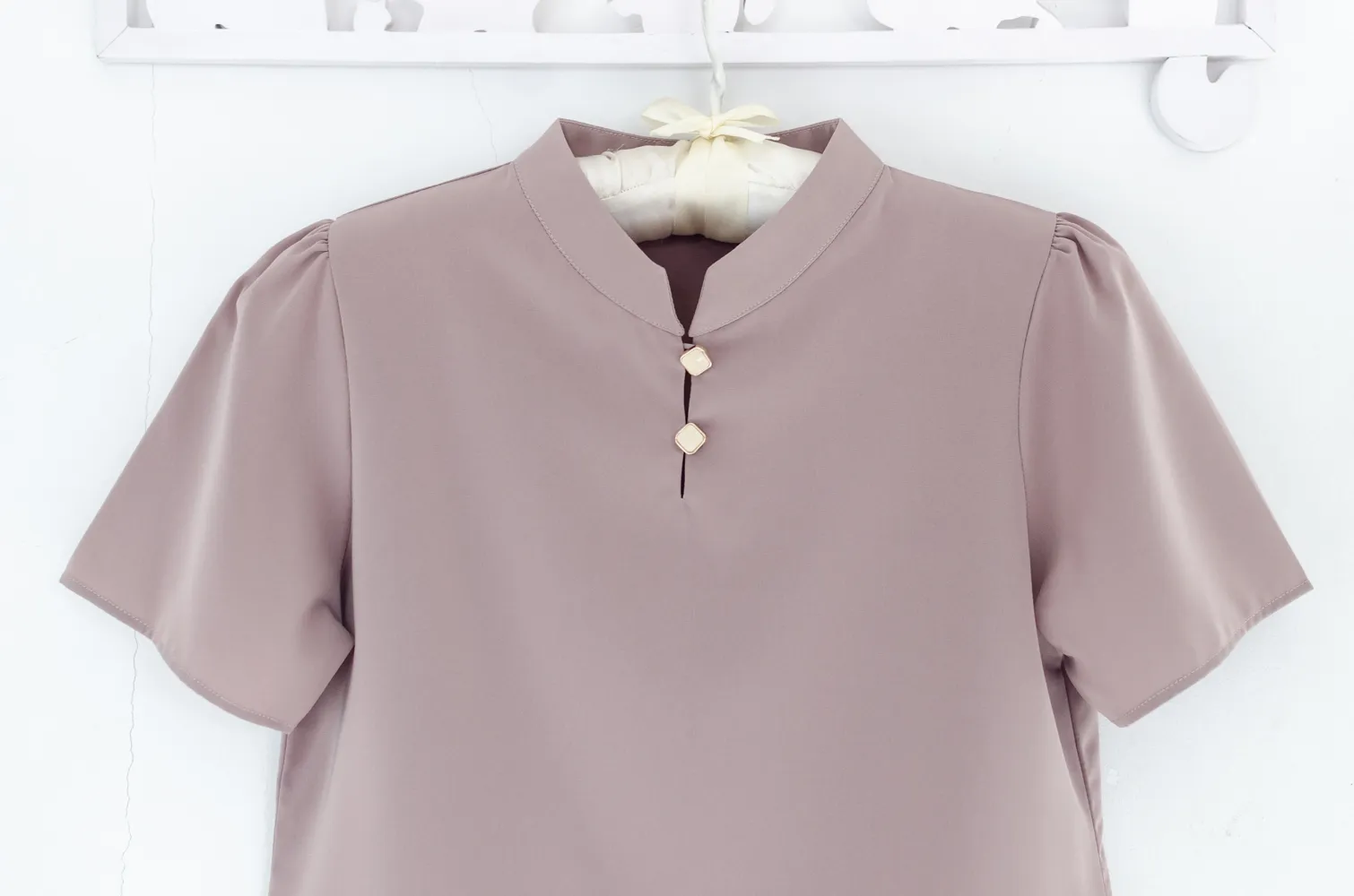 NT2527 Split Mandarin Collar Blouse – Taupe Pink - Image 3
