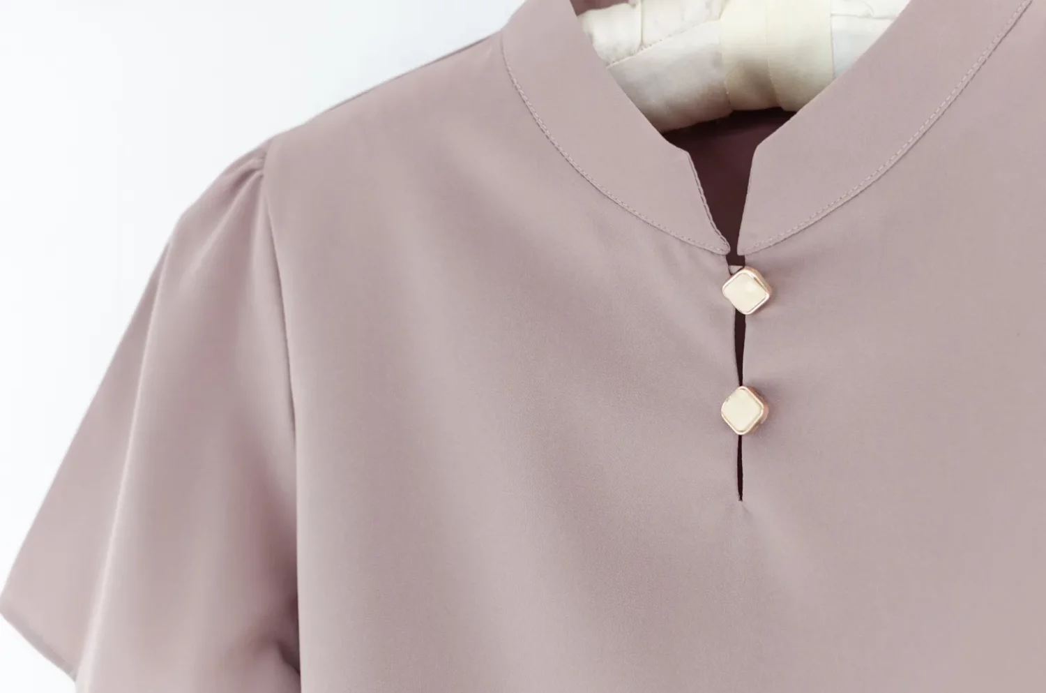NT2527 Split Mandarin Collar Blouse – Taupe Pink - Image 4