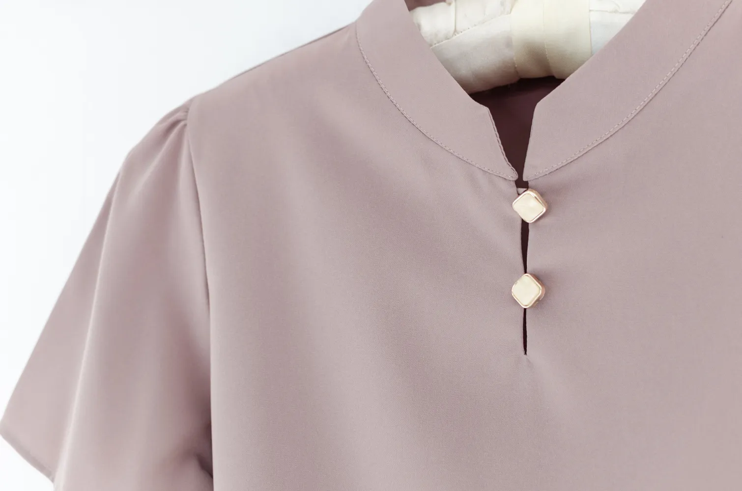 NT2527 Split Mandarin Collar Blouse – Taupe Pink - Image 4