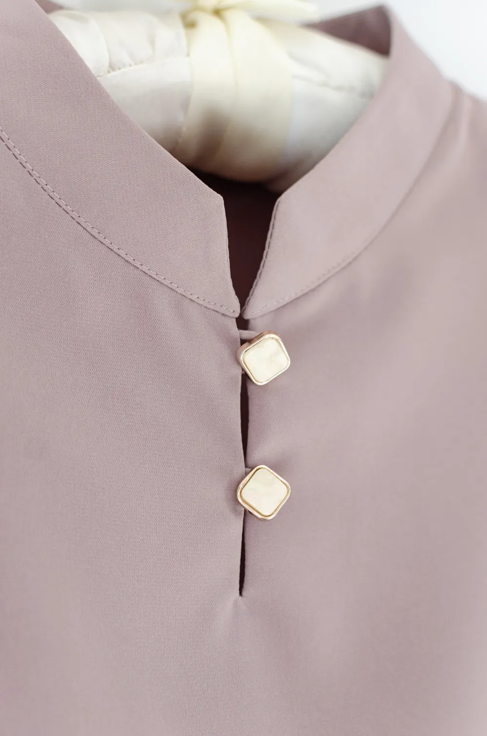 NT2527 Split Mandarin Collar Blouse – Taupe Pink - Image 5
