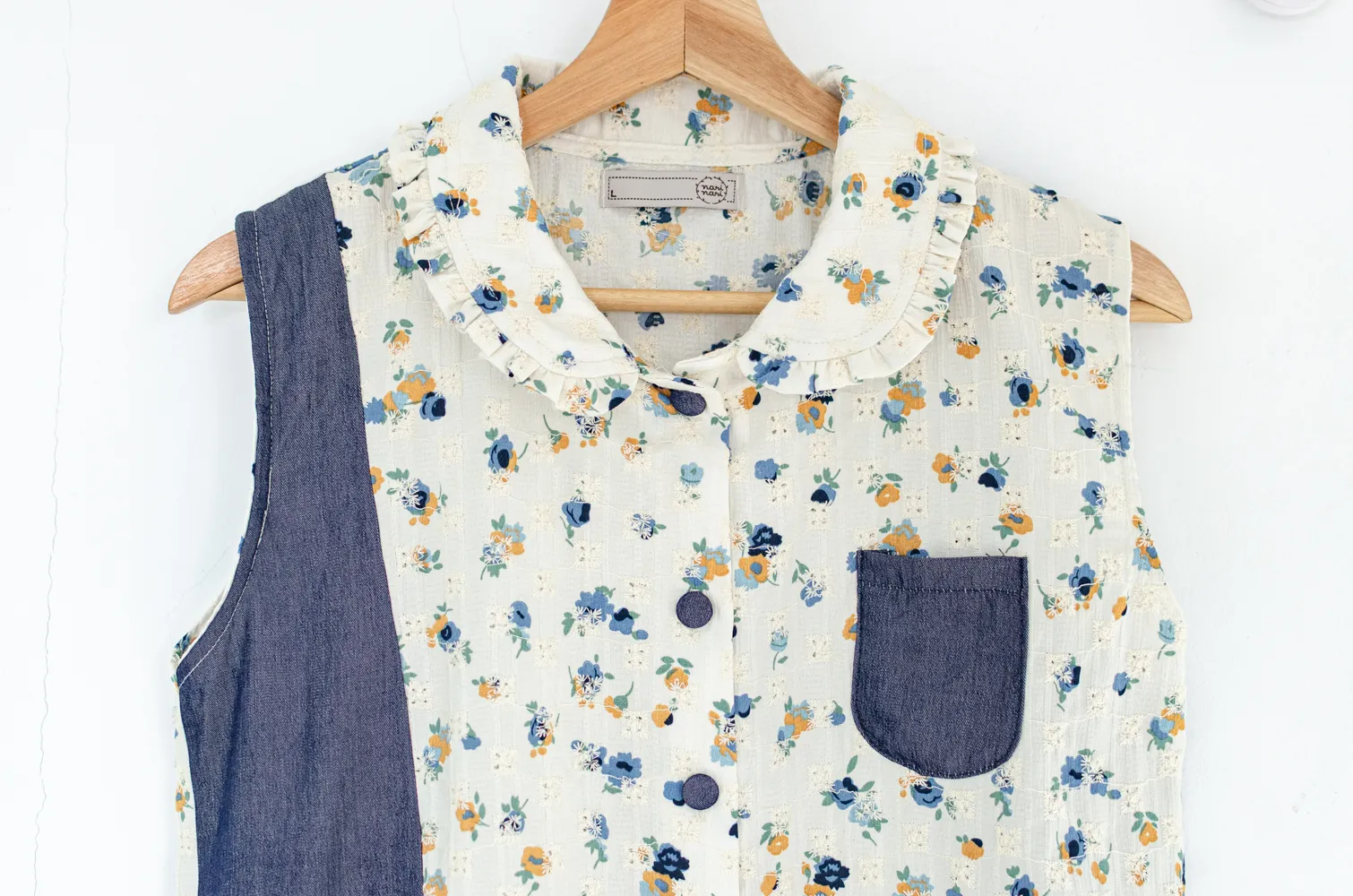 PT0200 Patchwork Sleeveless Blouse – Cream-Skye - Image 3