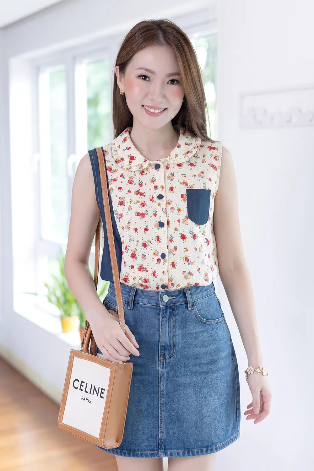 PT0200 Patchwork Sleeveless Blouse – Cream-Ruby