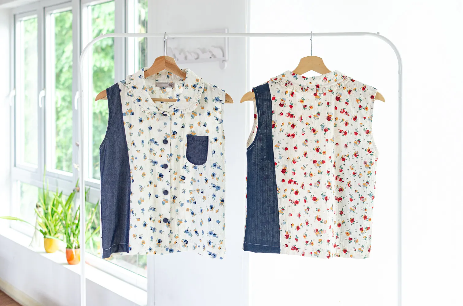 PT0200 Patchwork Sleeveless Blouse – Cream-Ruby - Image 8