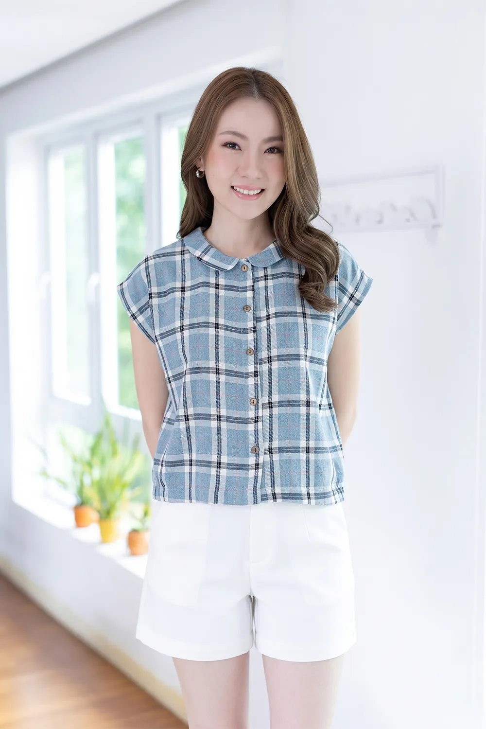PT0300 Plaid Crop Boxy Shirt – Blue
