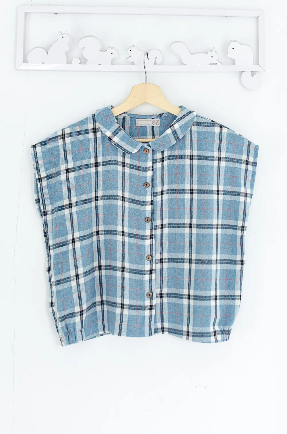 Alternative view of PT0300 Plaid Crop Boxy Shirt – Blue