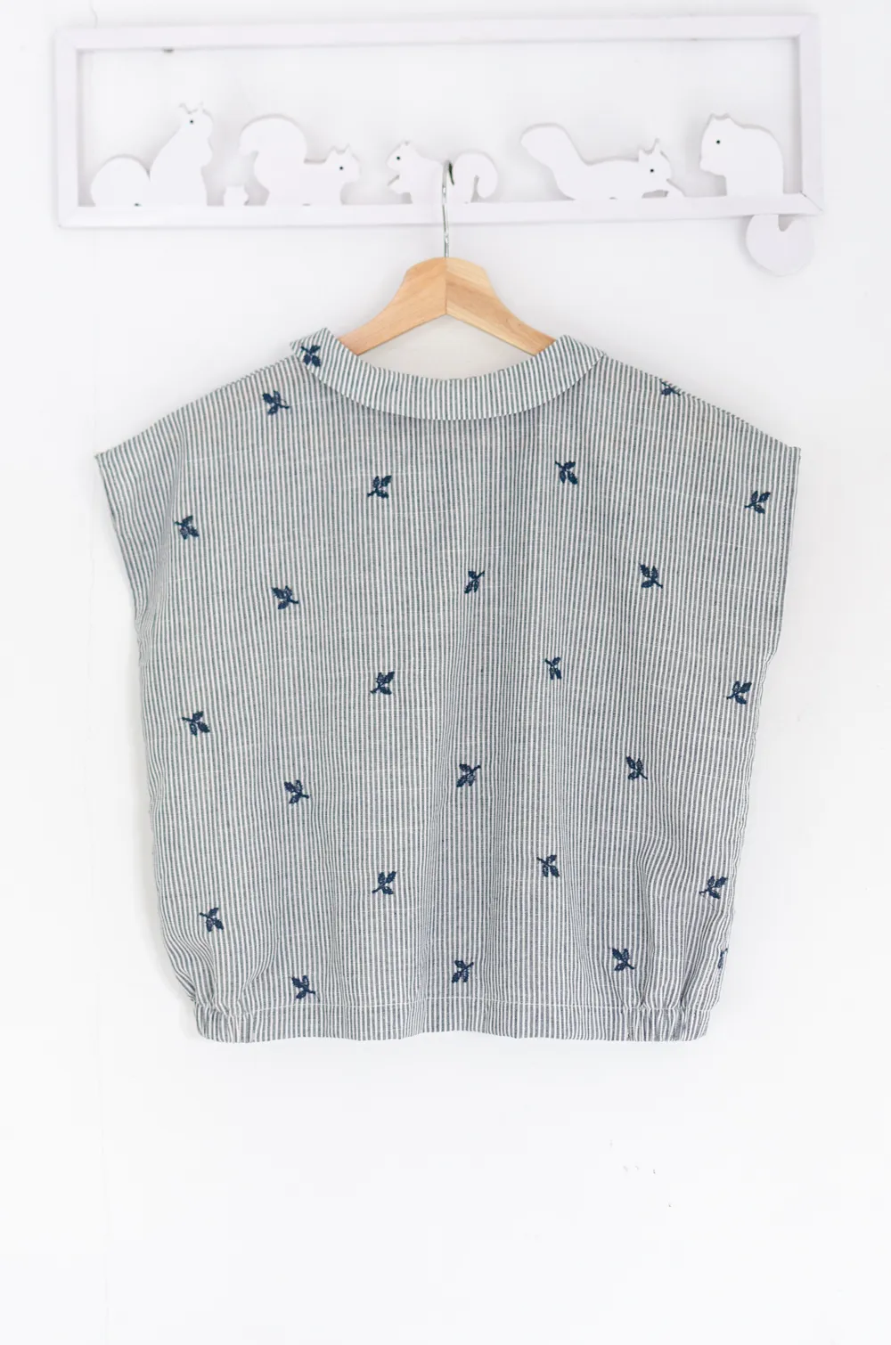 PT0300 Embroidered Crop Boxy Shirt – Slate Stripe - Image 5