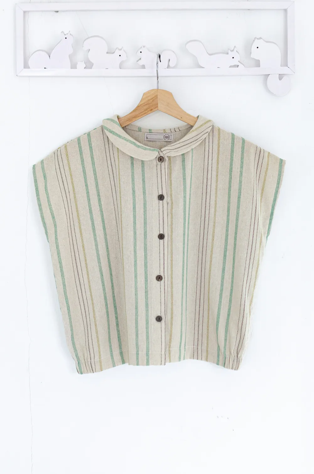 Alternative view of PT0300 Green Stripe Crop Boxy Shirt – Light Khaki