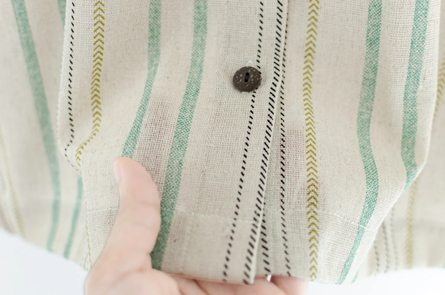 PT0300 Green Stripe Crop Boxy Shirt – Light Khaki - Image 6